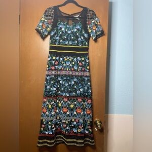 Anthropologie Black Dress with Colorful Floral Embroidery